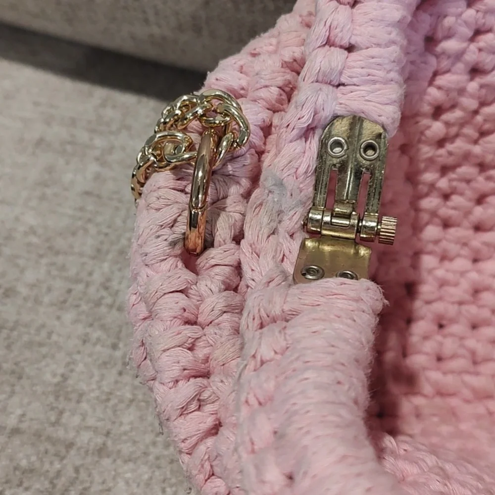 Martin Levin Handmade Crochet Woven Pink Bag w/Gold Hardware